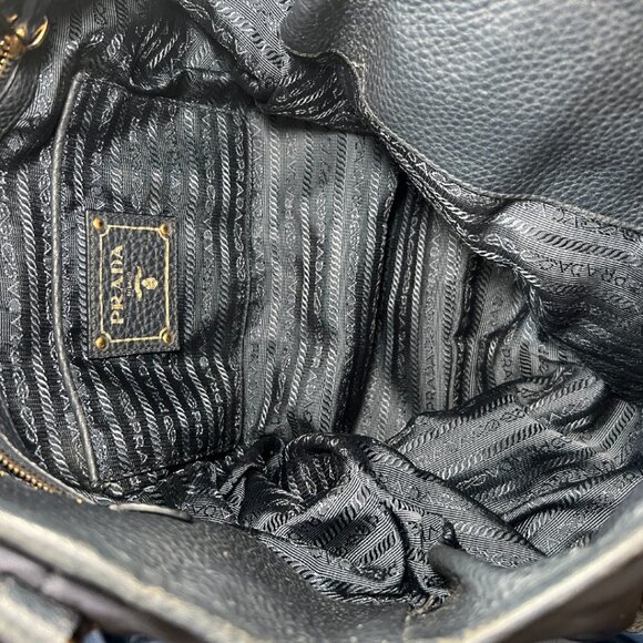 Prada Buckle Tote Bag Navy Tessuto Nylon Black Leather Trim w/Adjustable Handles - Picture 7 of 10